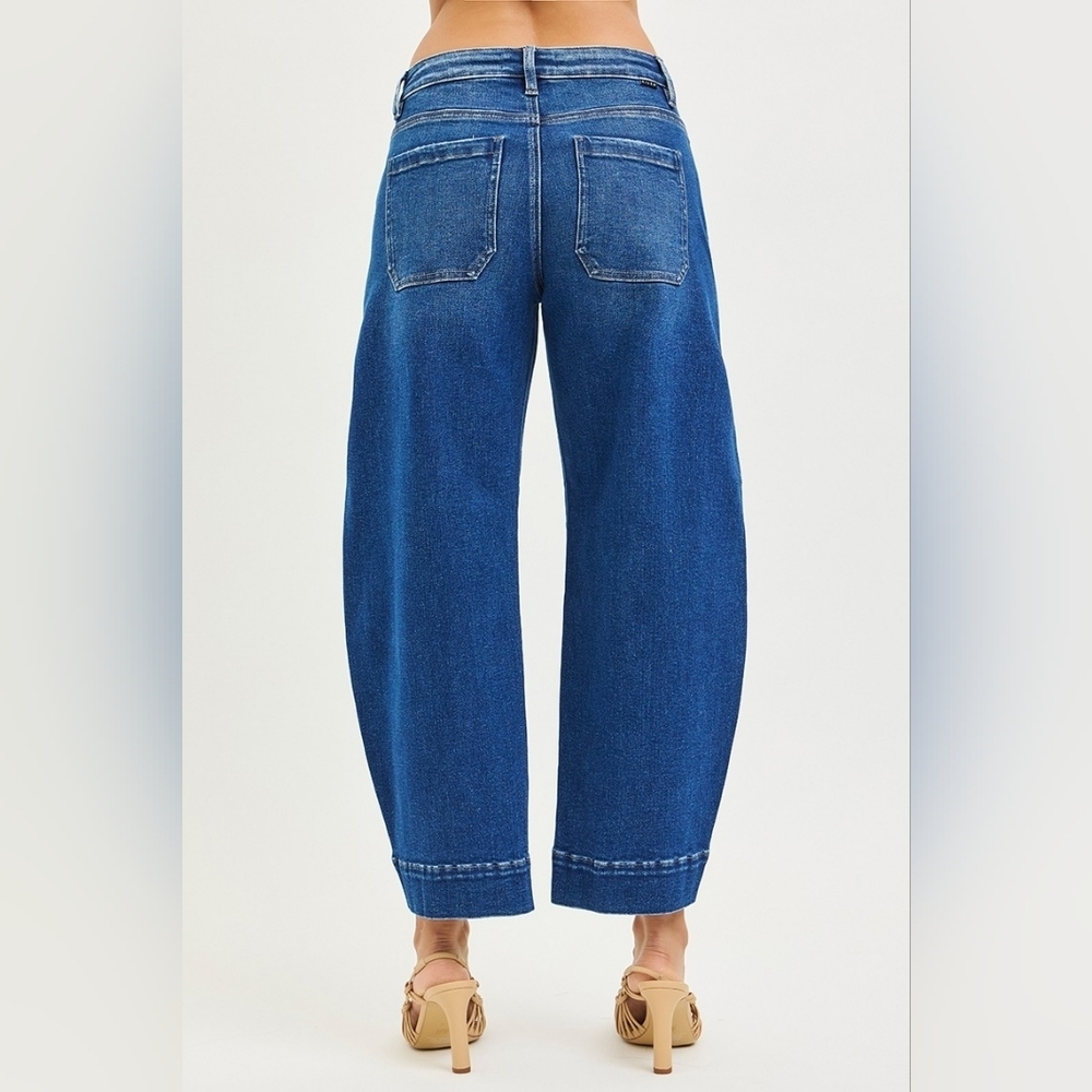 RISEN Mid Rise Dark Wash Barrel Jeans Ankle Cropped Trouser Classic Various NEW - Picture 4 of 6
